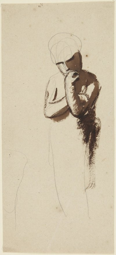 Gyerek, aki az állát támasztja a kezével alkotó: George Romney