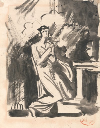 Iphigenia, amint egy oltár előtt térdel alkotó: George Romney