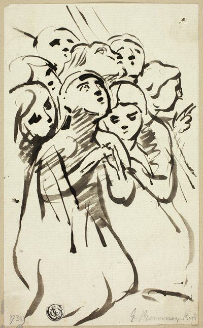 Térdelő alakok összebújva alkotó: George Romney
