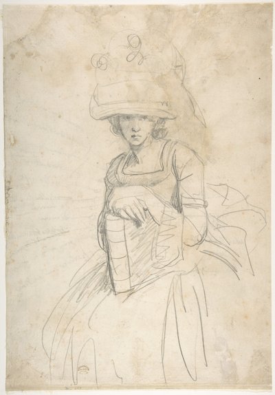 Könyvet tartó hölgy (előlap); A színek palettára helyezésének vázlata (hátlap) alkotó: George Romney