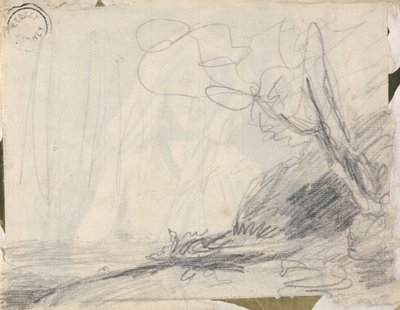 Tájkép egy dőlő fával alkotó: George Romney