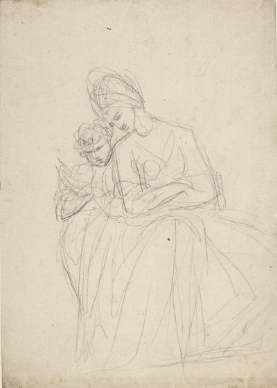 Portrévázlat egy ülő nőről gyermekkel alkotó: George Romney