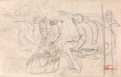 Valószínűleg ülő alak, aki ítéletet mond egy térdelő alak felett alkotó: George Romney