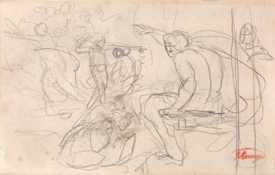 Ülő alak, aki ítéletet hirdet egy térdelő alak felett alkotó: George Romney