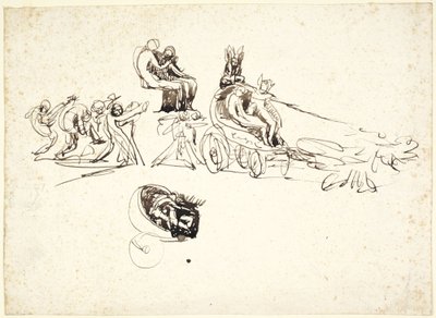 A két alakot magában foglaló szekérről, valamint a mögötte álló egyéb alakokról szóló tanulmányok alkotó: George Romney