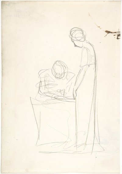 Két alak tanulmánya: az egyik ül, a másik áll (recto). Felfelé tekintő fej tanulmánya (verso) alkotó: George Romney