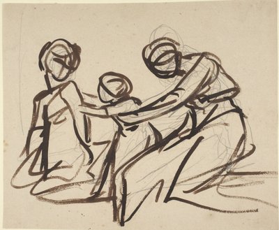 Két ülő nő és egy gyermek ábrázolása alkotó: George Romney