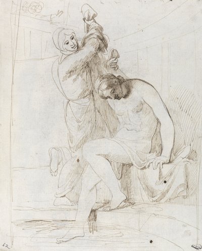 Bathsheba fürdője (toll és barna tinta fektetett papíron) alkotó: George Romney