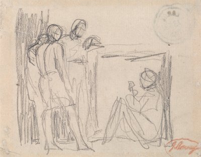 Három álló alak egy ülő alak előtt alkotó: George Romney