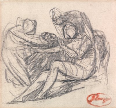 Két figura egy ülő alakot segít alkotó: George Romney