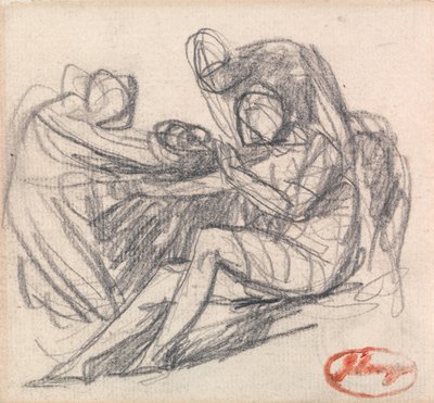 Két alak, akik egy ülő alakot segítenek alkotó: George Romney