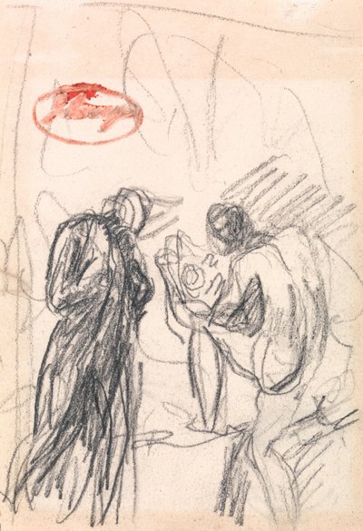 Két alak, köztük egy térdelő meztelen férfi alkotó: George Romney
