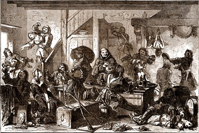 Dragonnades: üldöztetések a Francia Királyság protestáns közösségei ellen az 1680-as években. 19. század (metszet) alkotó: George Roux