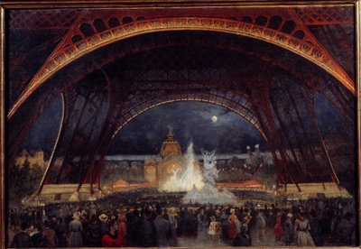 Éjszakai buli az 1889-es egyetemes kiállításon az Eiffel-torony alatt Georges Roux festménye (XIX. század) 1889 V. 0,95x0,65 m Párizs, Musee Carnavalet alkotó: George Roux