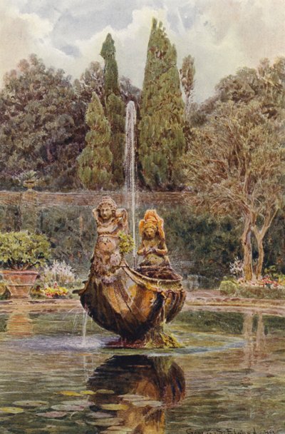 Olasz kertek: Villa Aldobrandini, szökőkút a parterre-ben (színes litográfia) alkotó: George Samuel Elgood