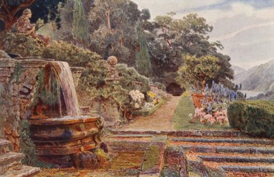 Olasz kertek: Villa Cicogna, a vízesés alatt (színes litográfia) alkotó: George Samuel Elgood