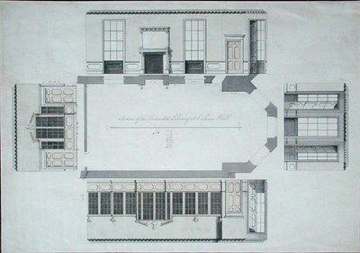 A tervezett könyvtár részlege a Cobham Hallban, Kentben (toll és tinta színes mosással a papíron) alkotó: George Shakespeare