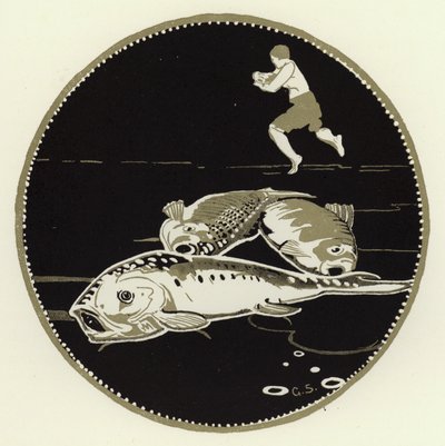 Négy nagy halat látott a jégen heverni (színes litho) alkotó: George Sheringham