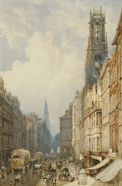 Fleet Street Felnéz a Temple Bar-ra Old St. Dunstans és St. Clement Danes, 1834 alkotó: George Sidney Shepherd