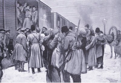 Departure of Russian troops for the Far East, illustration fromCassells History of the Russo-Japanese War Vol 1, c.1900 alkotó: George Soper
