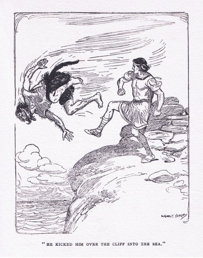 Átrúgta a sziklán a tengerben, a The Heroes-ból, amelyet George Allen és Unwin 1929 adott ki (színes litó) alkotó: George Soper
