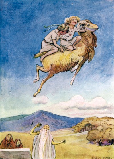 Jason és az argonauták: "Az Arany Kos a hátára vette őket és eltűnt" (színes litho) alkotó: George Soper