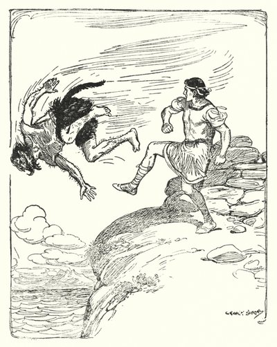 Thészeusz: "A sziklán át a tengerbe rúgta" (litho) alkotó: George Soper