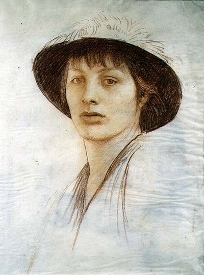 Lány tollas kalapban (piros kréta pergamen) alkotó: George Spencer Watson