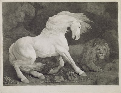 Oroszlántól megrémült ló, a művész által metszett, kocsma. 1788 alkotó: George Stubbs