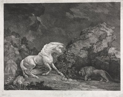 Egy oroszlántól megijedt ló alkotó: George Stubbs