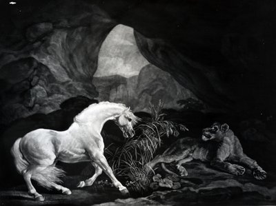 Ló, akit egy oroszlán megriadt, Benjamin Green metszet, 1774 alkotó: George Stubbs