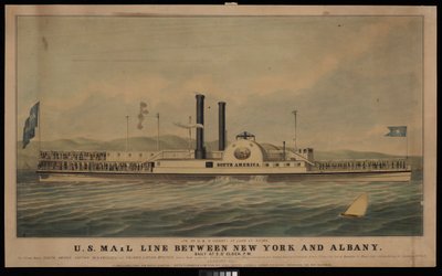US Mail Line New York és Albany között naponta délután 5 órakor.... (litográfia, színes) alkotó: George T. (after) Sanford