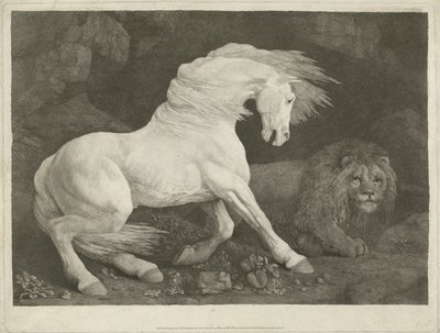 A ló és az oroszlán, 1770 (mezzotinta) alkotó: George Townley Stubbs