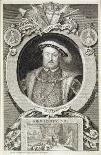 Henrik VIII (1491-1547), a Kensingtoni Királyi Galériában készült festménye után alkotó: George Vertue