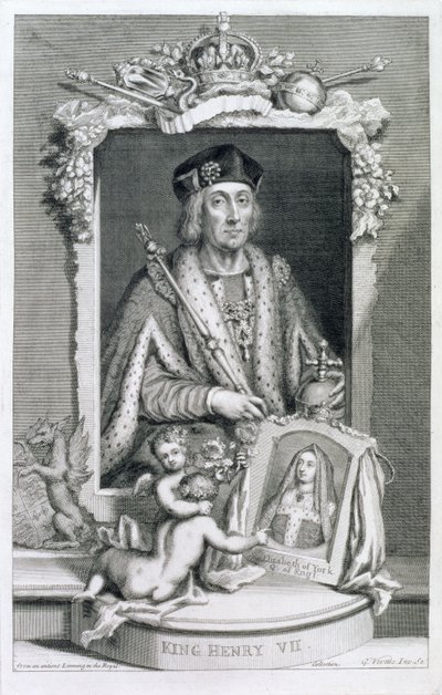 VII. Henrik (1457-1509) Anglia királya 1485-től, a Királyi Gyűjteményben lévő portré után, a művész által metszett alkotó: George Vertue