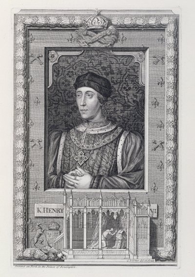 Henrik (1421-71) angol király 1421-66 és 1470-71, a Kensington-palotában készült portré után, a művész által metszett alkotó: George Vertue