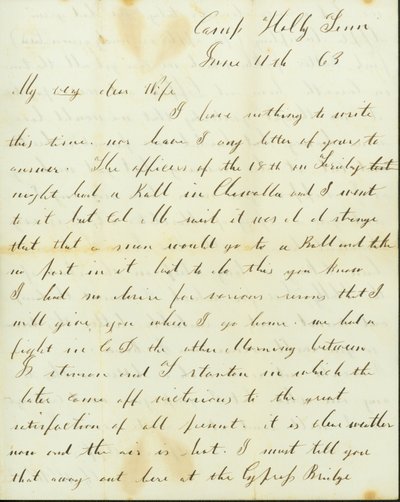 George Wyckoff levele, Camp Holly, Tennessee, Josephine -hez, 1863. június 11 -én alkotó: George W. Wyckoff