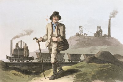 Blenkinsop mozdony a Leeds melletti Middleton kocsiban, Robert Havell (1769-1832) által metszett „Yorkshire jelmeze” 1814. alkotó: George Walker