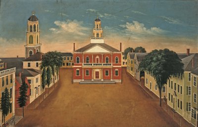 A salemi Court House Square látképét ábrázoló tűzfal, Salem alkotó: George Washington Felt