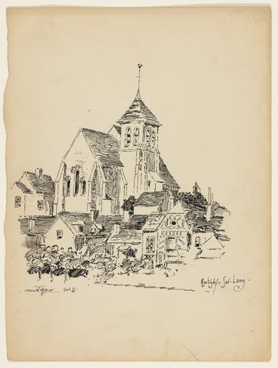 Templom Montigny-Sur-Loingban, Franciaország, utazási vázlat alkotó: George Washington Maher