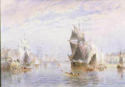 Kishajó a folyón Whitbynél, a Whitby Bridge mellett, 1877 (wc és karcolás) alkotó: George Weatherill