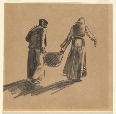 Nő kosárral és borítólappal a nyomtatási utasításokkal alkotó: George Wesley Bellows