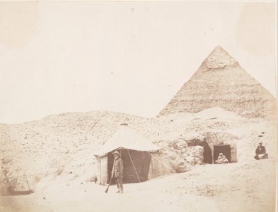 A fényképész a sátra előtt Khafre Chephren piramis helyén, 1851. alkotó: George Wilson Bridges