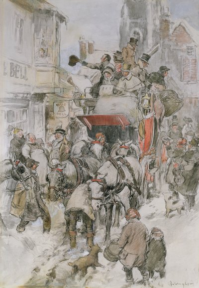 The Christmas Stagecoach (ceruza, wc és testszín) alkotó: George Wright