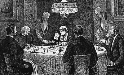 Felső osztályú család az asztalnál alkotó: George du Maurier