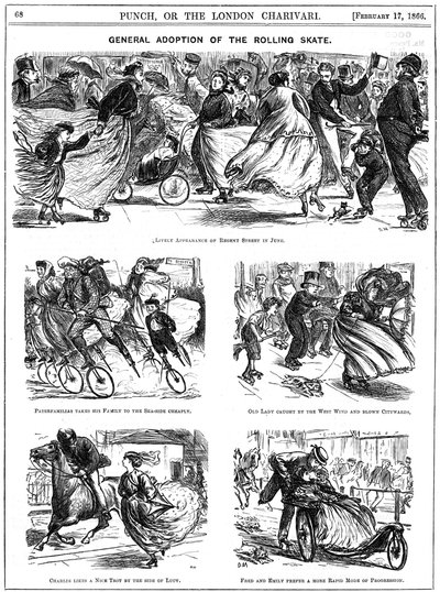 A görkorcsolya általános elfogadása. George du Maurier rajzfilmek a Punchból alkotó: George du Maurier