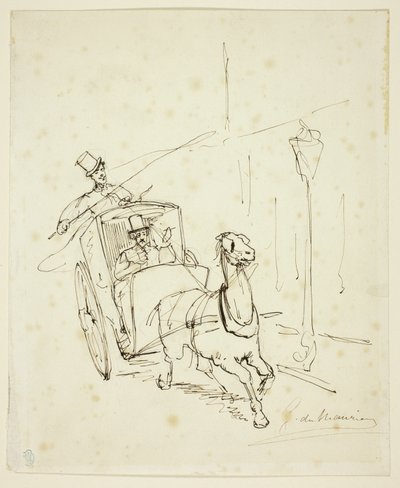 Whistler egy Hansom fülkében alkotó: George du Maurier