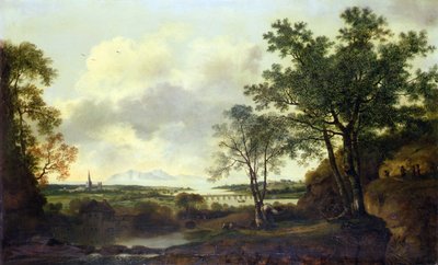 Chichester capriccio-képe, figurákkal és szarvasmarhákkal az előtérben alkotó: George of Chichester Smith