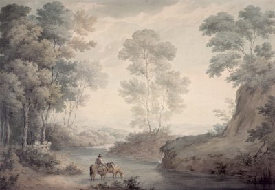 Táj folyó és a lovak öntözés alkotó: George the Elder Barret