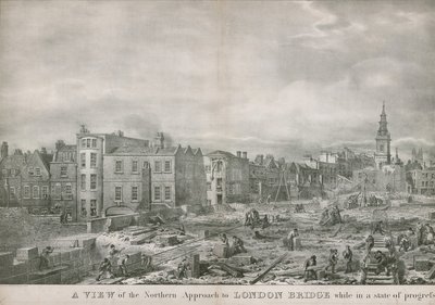 A London Bridge északi megközelítése a folyamatban lévő munkálatok során alkotó: George the Elder Scharf
